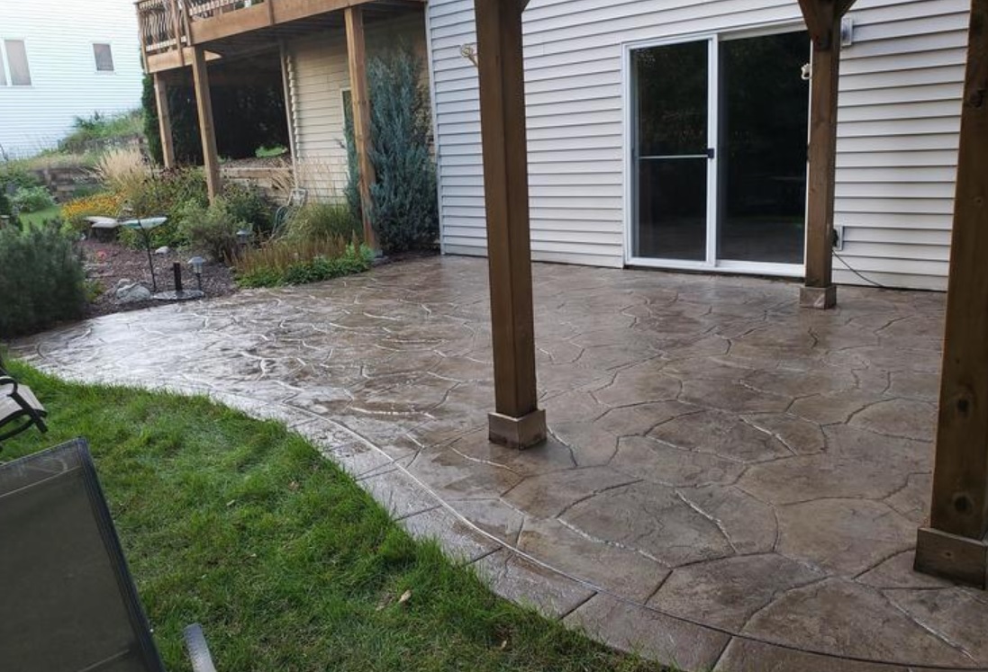 Stamped wood-plank patio at Gull Lake cabin